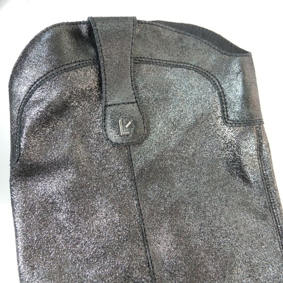 LARROUDE Louise Cowboy BOOTS Size 8 Shine Graphite Metallic Suede Leather $495 - Picture 14 of 15